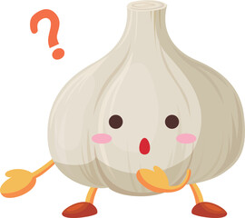 不思議そうな顔をしたかわいいニンニクのキャラクターのイラスト