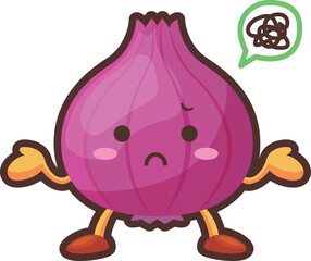 不機嫌なかわいい紫玉ねぎのキャラクターのイラスト