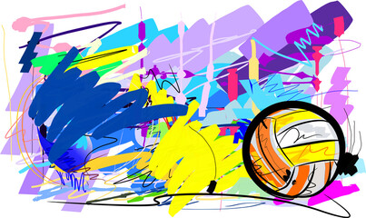 volleyball teme sport art and brush style strokes.