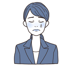 涙を流しているスーツの若い女性　ワントーン