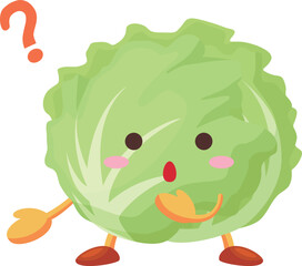 不思議そうな顔をしたかわいいレタスのキャラクターのイラスト