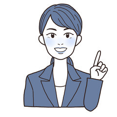 ポイントを説明するスーツの若い女性　ワントーン