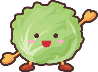 手を挙げるかわいいレタスのキャラクターのイラスト