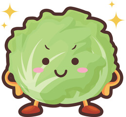 得意気な顔をしたかわいいレタスのキャラクターのイラスト