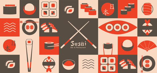 Japanese food, sushi banner