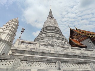 Wide angle of Marble Pagoda in Wat Ratchapradit Sathit Mahasimaram Ratcha Wora Maha Viharn, Buddhist temple in Bangkok, THAILAND.