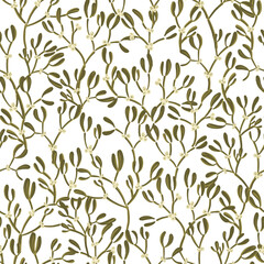 Mistletoe seamless pattern simple hand-drawn design. Flat style.