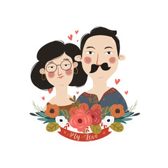 Obraz na płótnie Canvas Illustration of Cute loving couple, cute face design