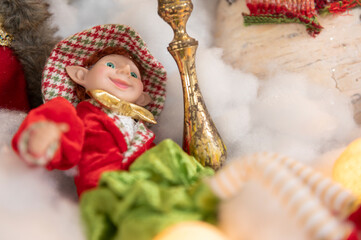 Dolls, gifts and decorations for Christmas and New Year's Eve items.