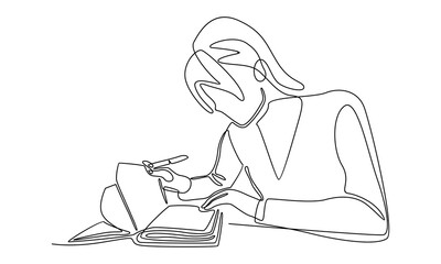 continuous line of woman reading book