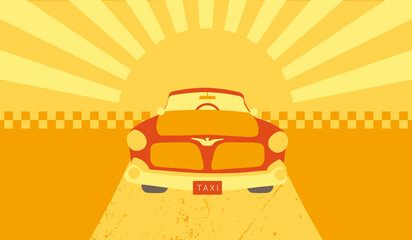 Business card with place for text for taxi service in retro style with retro car silhouette