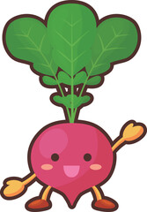 手を挙げるかわいいラディッシュのキャラクターのイラスト