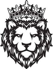 Black Lion King head face and crown vector design
