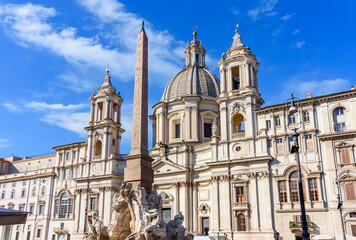 Sant'Agnese in Agone church and Fountain of Four Rivers (Fontana dei Quattro Fiumi) on Piazza...