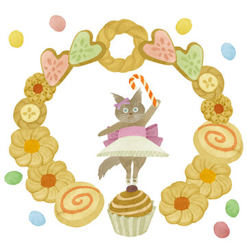 クッキーリース　ねこバレリーナ/Cookie Wreath