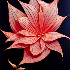 Watercolor pink lily flower on black background.