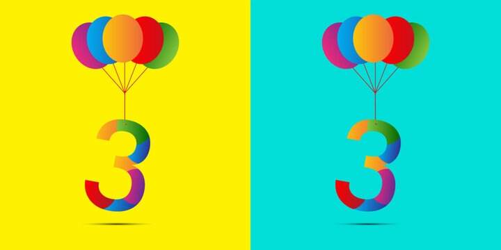 3 number birthday letter logo design with balloons for wish a birthday girl or boy