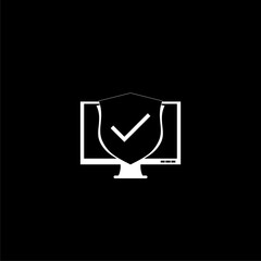 Desktop computer protection icon isolated on dark background