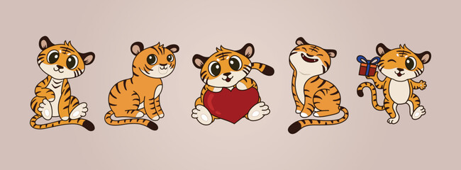 Cute little tiger characters set