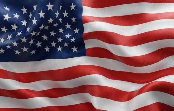 Flag The Stars and Stripes of 
America background, Close-Up waving flag. 3d Rendering