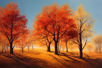 Maple tree at four seasons spring, summer, autumn, winter. Landscape with conceptual change of seasons