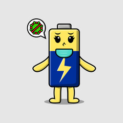 Cute cartoon illustration Battery using mask to prevent virus in cute modern style design