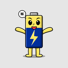 Cute cartoon Battery character with happy expression in modern style design illustration