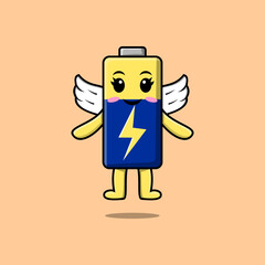 Cute cartoon Battery character wearing wings in modern style design illustration
