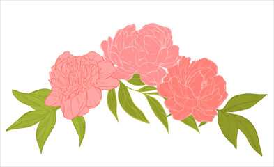 Delicate flower arrangement with pink peonies. Design element with floral pattern. Elegant decorative design. Vector design template. Flowers background.