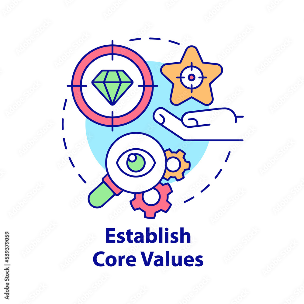 Aufkleber establish core values concept icon. provide business transparency abstract idea thin line illustrati