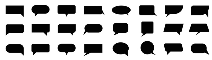 Set of black speech bubble vector on white background. Cloud bubble, talk, speech balloon, think and speak in hand drawn pattern. Collection of chat icon design for sticker, decoration.