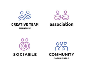 HR logo design template set. Line team work illustrations. Human resources logotype collection with people icons