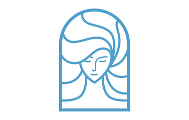 Beauty Salon Woman Hair Line Logo Design Template