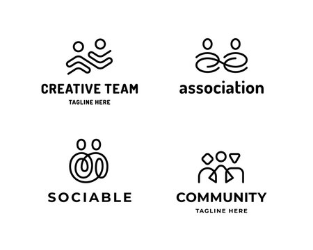 HR logo design template set. Outline team work illustrations. Human resources logotype collection with people icons
