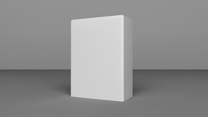 Package blank white box mockup. Empty white box packaging. Product packaging display on white room background. Blank empty product mockup. 3D rendering.	
