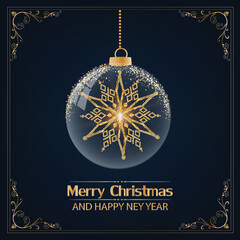 Elegant Christmas and New Year card.Christmas ball that contains a golden snowflake.
Sparkle light decoration. Bright shiny snowflake design. - 539380274