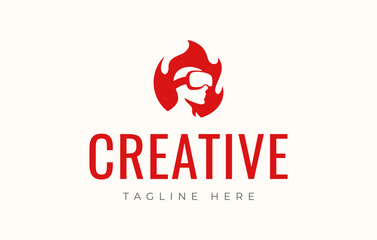 VR Virtual Reality Glasses, Burning Head Logo Design Template