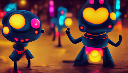 cute robot with heart, smiling, happy, cartoon, similar to toys and characters from movies for kids