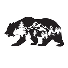 Obraz na płótnie Canvas Bear and mountain design, Big bear walking in shadow of mountains. Black bear shadow