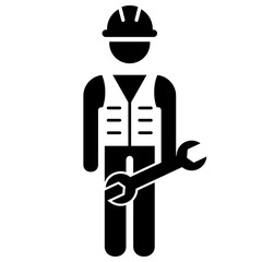 Workman and wrench Icon. People and occupations pictogram, Flat design vector.
