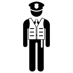 Policeman and steel vest icon. People and occupations pictogram, Flat design vector.