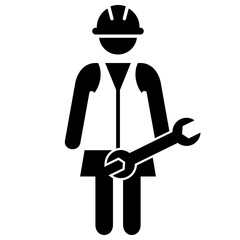 Workwoman and wrench Icon. People and occupations pictogram, Flat design vector.