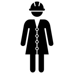 Workwoman and work helmet. People and occupations pictogram, Flat design vector.