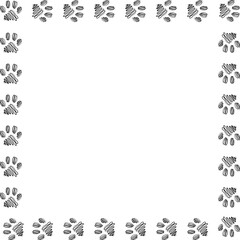 Square frame with cat or dog paw foot print. Template for greeting or invitation card. PNG
