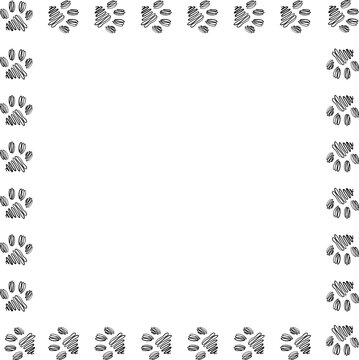 Square frame with cat or dog paw foot print. Template for greeting or invitation card. PNG
