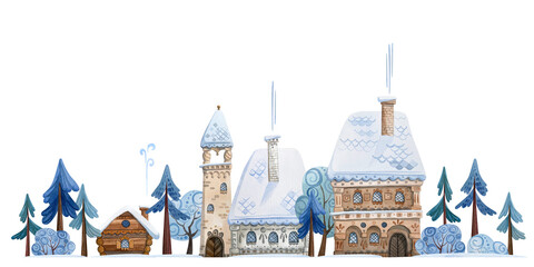 A fabulous city of houses, turrets and trees.