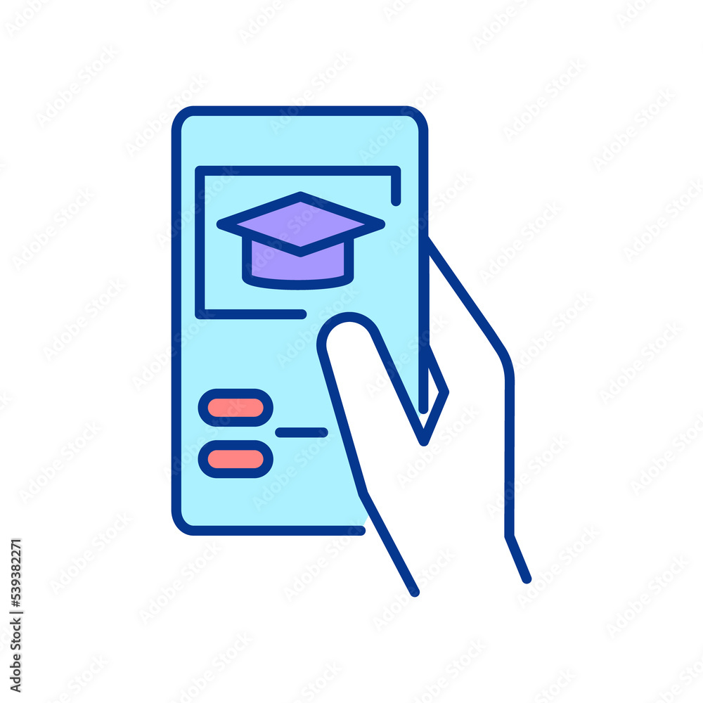 Poster mobile learning rgb color icon. remote smartphone access. portable devices. electronic learning. iso