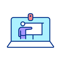 Online lesson RGB color icon. Electronic learning. Internet course. Distant education. Teaching online. Isolated raster illustration. Simple filled line drawing