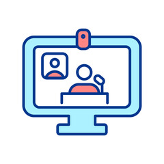 Online lecture RGB color icon. Electronic learning. Internet course. Distant education. Teaching online. Isolated raster illustration. Simple filled line drawing