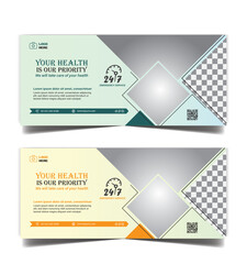 Medical Cover Design Template With 2 Sets, Modern Social Media Profile Design, Cover Banner Template for social media